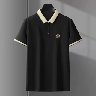 BECoolMan-เสื้อโปโลผู้ชายรุ่นใหม่ เสื้อคอปกลำลอง ชุดคุณพ่อวัยกลางคน ผ้าฝ้ายแท้ แบบบาง เรียบง่าย แบบหลวม