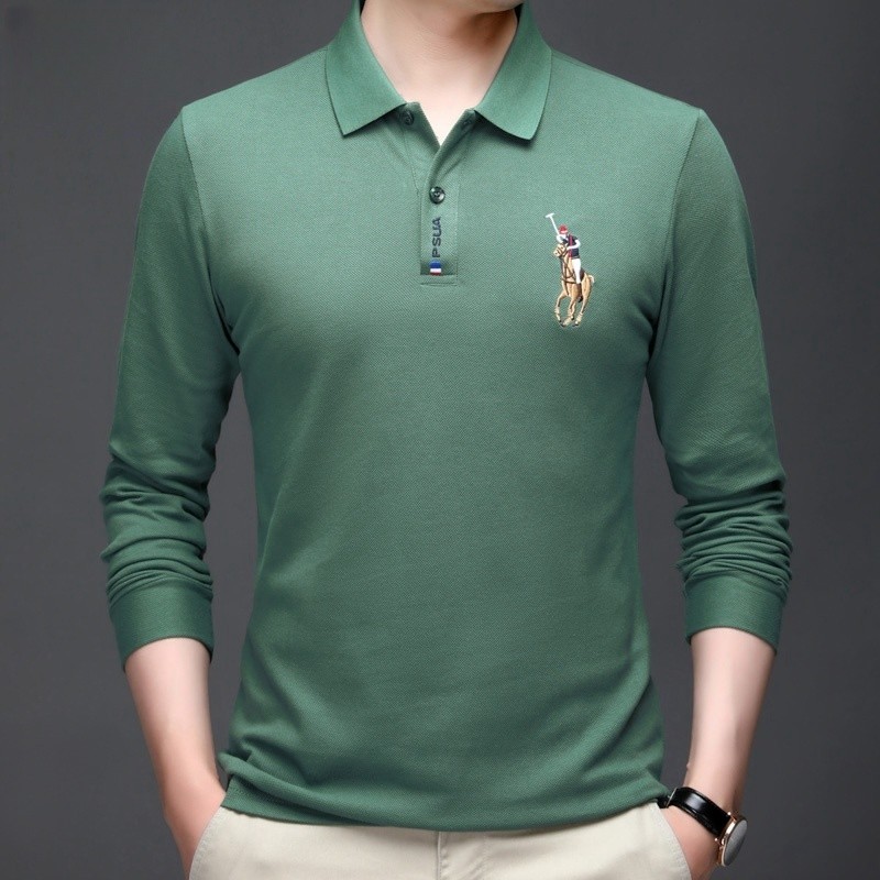 Proman-ฤดูใบไม้ผลิและฤดูใบไม้ร่วง POLO ชาย แขนยาว คุณภาพสูง คลาสสิก เสื้อยืด พิมพ์ลาย ลำลอง