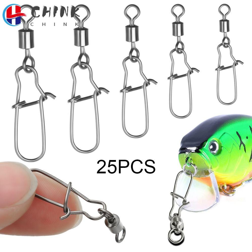 CHINK ชุดปัจจัยตกปลาระบบหมุน 25 ชิ้น ตะขอเชื่อมต่อแบบ Fishhook lure กับแบริ่งสแตนเลส Snap ทนทาน