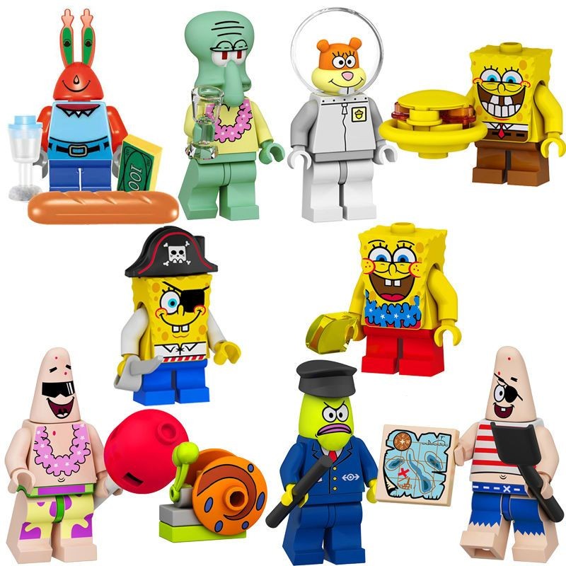เข้ากันได้กับ Lego Pie Star SpongeBob SquarePants Octopus Brother Sandy Crab Castle Boss Megalodon C