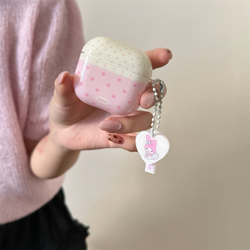 หัวใจสีชมพู + จี้เมโลดี้สําหรับ Airpods 1/2 3 Pro Pro2 Airpods4 ชุดหูฟังไร้สายบลูทูธป้องกันกรณี Air Pods Pro 3 4 หูฟังป้องกันกรณี