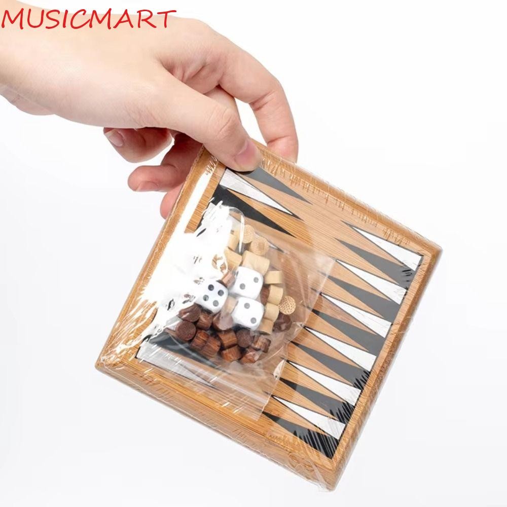 MUSICMART Mini Chess Borad Game, กระดานหมากรุกปรับปรุงสติปัญญา Travel หมากฮอสแบ็คแกมมอน, การศึกษาไม้