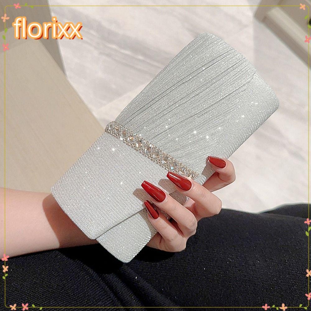 FLORIXX กระเป๋าถือราตรีประดับคริสตัลและกลิตเตอร์ สำหรับสุภาพสตรี