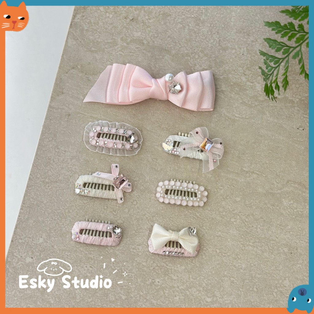 สุนัข กิ๊บสแตนเลส กิ๊บบีบี กิ๊บหัก โบว์สีชมพู เครื่องประดับผม Matese Yorkshire terrier Bichon Teddy hairpin