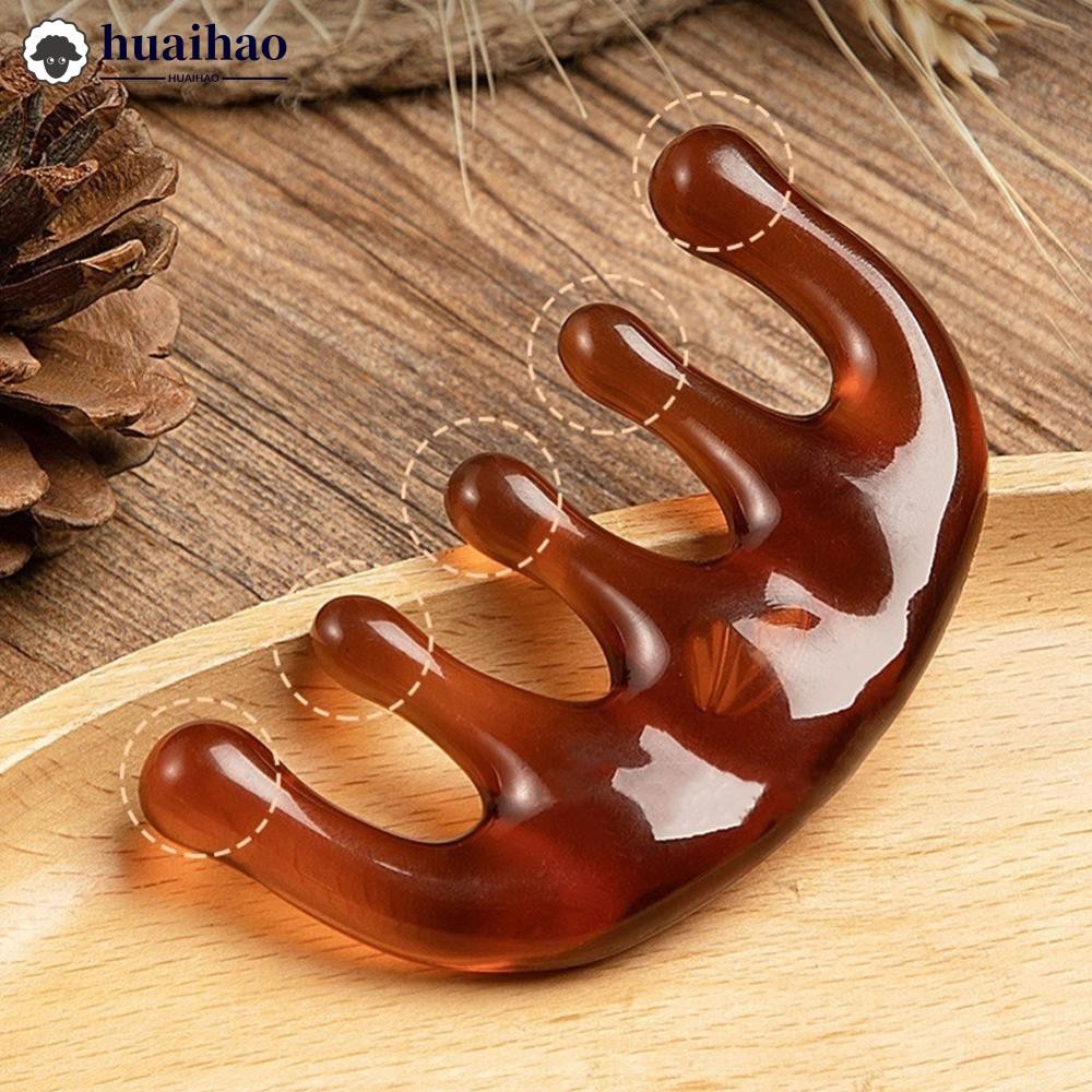 HUAIHAO วัวฮอร์นหวีกระดูกวัว Meridian หวีแบบพกพานวดห้านิ้วหวีหนังศีรษะนวดหนังศีรษะ Health Care F5M7