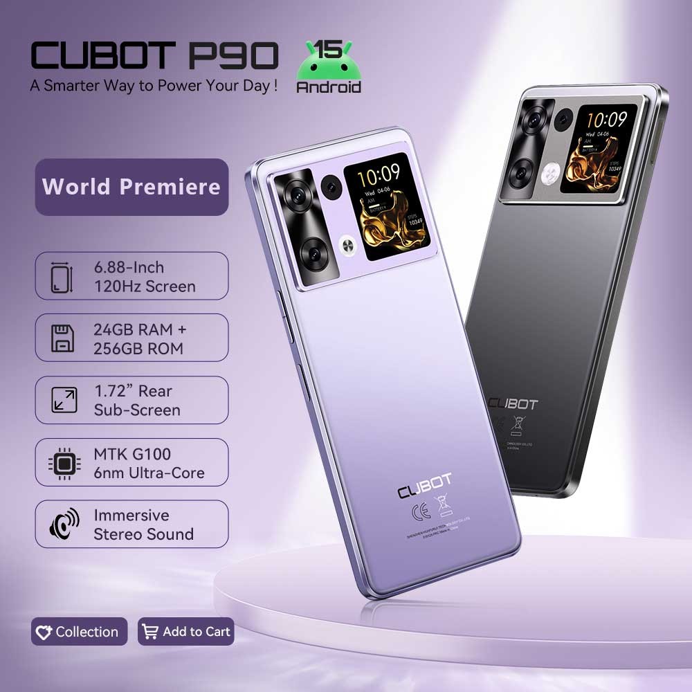 สมาร์ทโฟน Android 15 Cubot P90, หน้าจอ 120Hz ขนาด 6.88 นิ้ว, 24GB RAM+256GB ROM, G100 Octa-core, 2.2