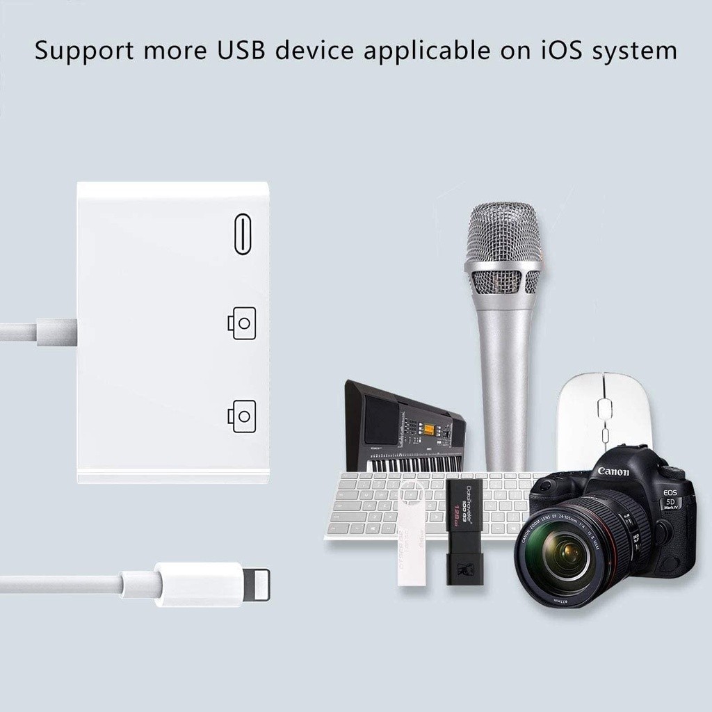 ประกัน 1 ปี 3in1 สาย Cable สำหรับ iPhone iPad to USB Camera Adapter OTG Adaptor with Charging Port