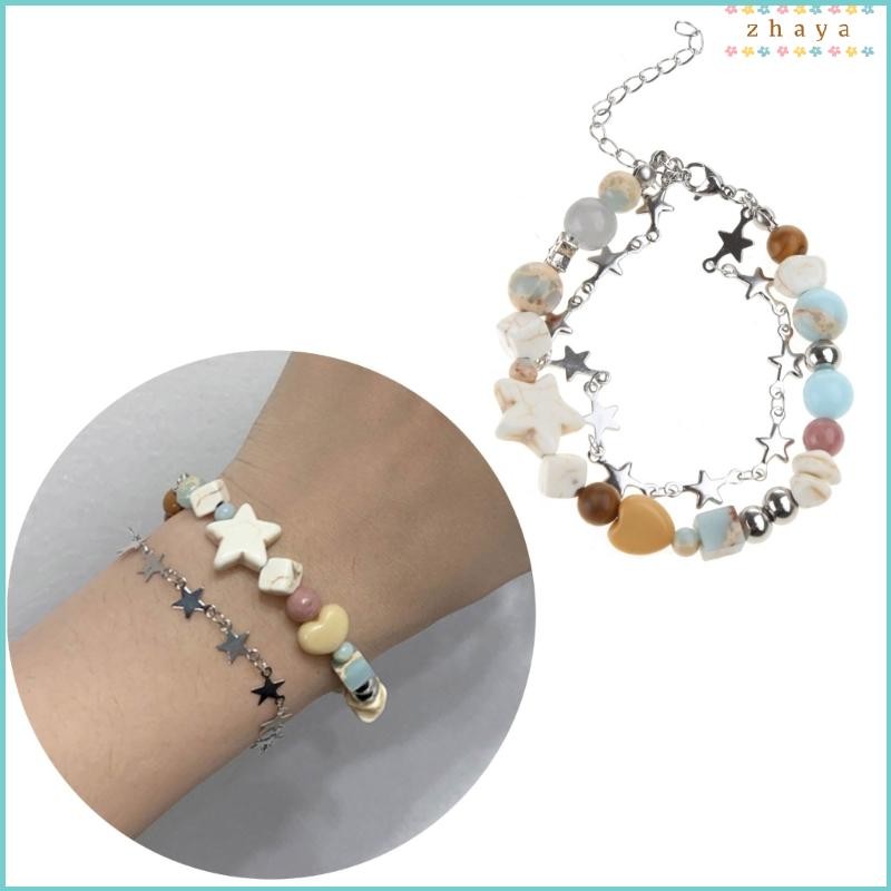 ZHAYA Y2K Star สร้อยข้อมือลูกปัดเครื่องประดับสําหรับผู้หญิงคู่ Y2K Cool Style Party กําไลข้อมือ