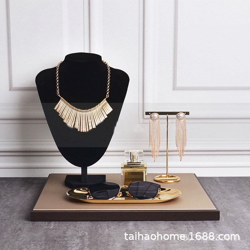 ผู้ถือต่างหูถาดโต๊ะเครื่องแป้งน้ําหอมรุ่นห้องมุกนุ่มตกแต่งหนังทอง-ฉนวน ห้องรับฝากของ สร้อยคอพู่ 6EWI