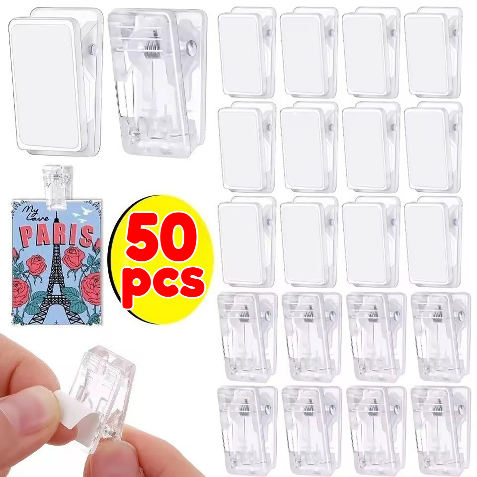 50 ชิ้น Adhensive คลิปโปร่งใส DIY เครื่องเขียน Memo คลิปคงที่ - โฮมออฟฟิศอะคริลิคผนังโปสเตอร์กระดาษ Clamps