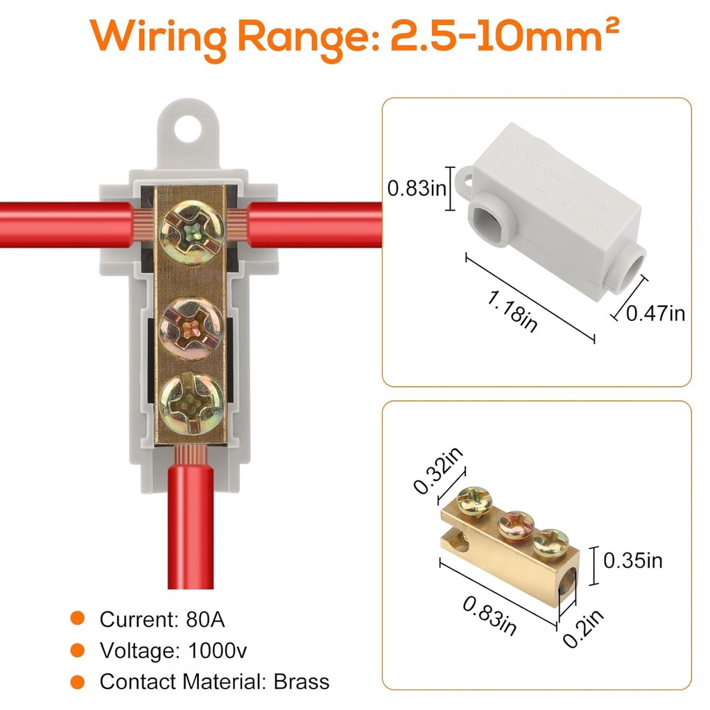 Linkstyle 10PCS 6 AWG Gauge T-Type Wire Connector Nut Kit, 80A Quick สายไฟการเชื่อมต่อ Terminal, Spl