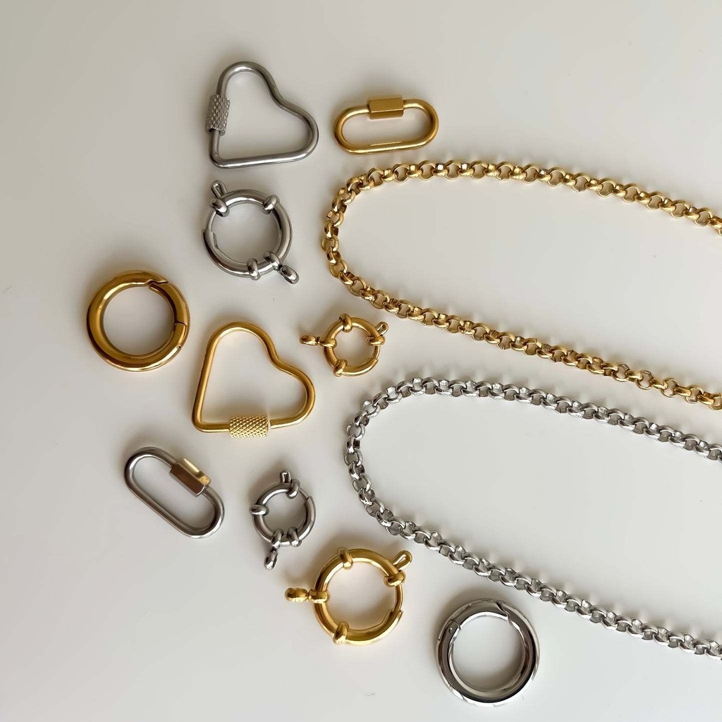 DIY Basic Chain แหวนปรับหัวเข็มขัดสร้อยคอสแตนเลสชุบ 18K Gold สี Retention Non Tarnish