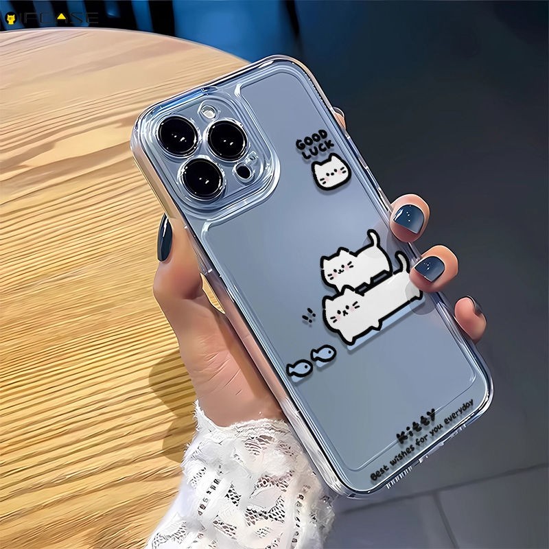 สําหรับ Google Pixel 9 9A GooglePixel9 GooglePixel9A เคสโทรศัพท์ตลกทับซ้อนกันแมวสีขาวปลาน่ารักการ์ตู