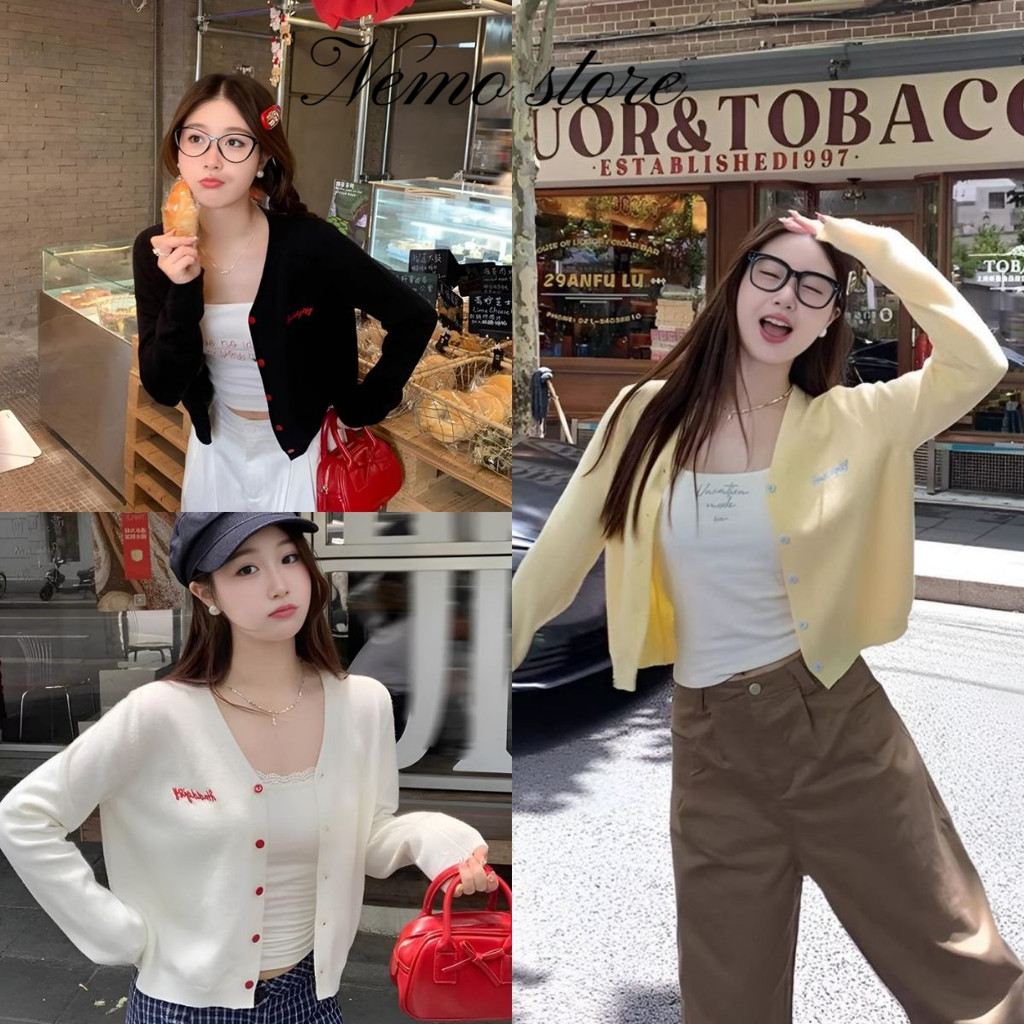Nemo store🌸#Z-K117 เสื้อคาร์ดิแกรนแขนยาว ผ้าไหมพรม สีน่ารักใส่สบาย เกาหลีมาก