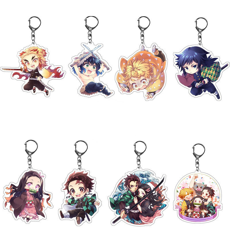 Anime Demon Slayer Kimetsuไม่มีYaibaพวงกุญแจแหวนการ์ตูนKamado Tanjirou Kamado-Nezuko Tomioka Giyuu A