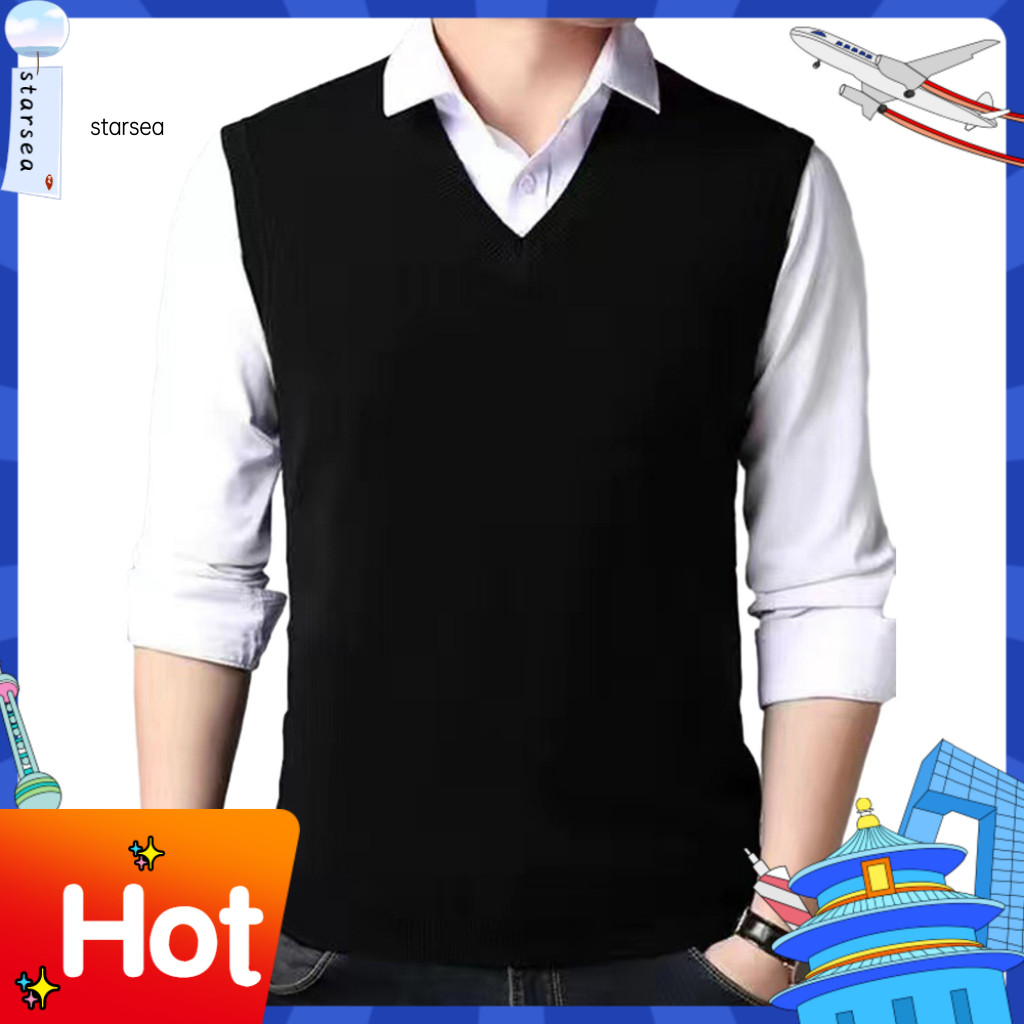 SRA ZK ถักเสื้อกล้ามพื้นฐานผู้ชายเสื้อถักสไตล์ผู้ชาย V คอแขนกุดเสื้อกันหนาว Slim Fit Tank Top สําหรั