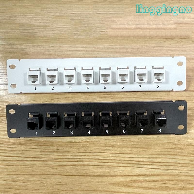 RR 8-Port CAT5e แผงแพทช์โล่ RJ45 10G Ready Metal Housing Color-Coded Labeling สําหรับ T568A และ T568