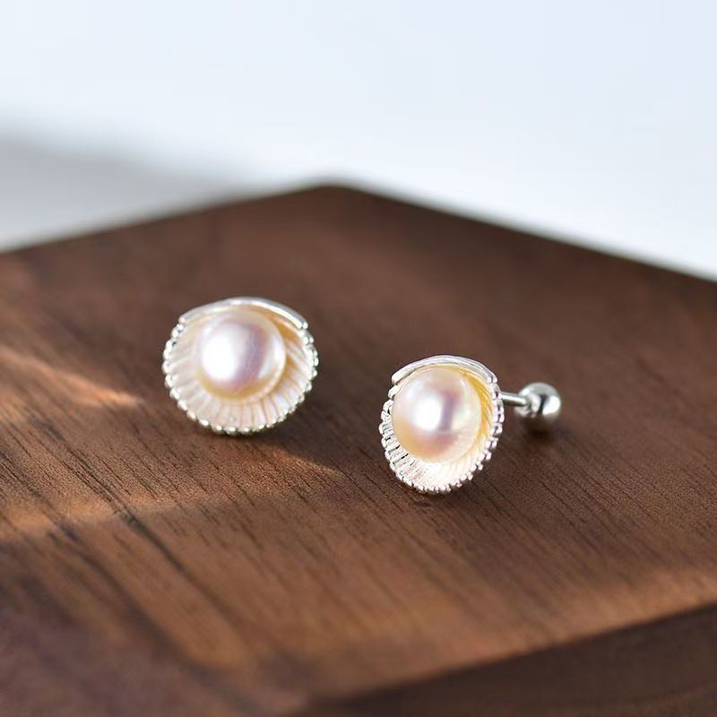 S999 เงินสเตอร์ลิง Pearl Bone Stud ต่างหู Shell Simple High-End Classy ต่างหูสกรู Anti-Allergic ต่าง