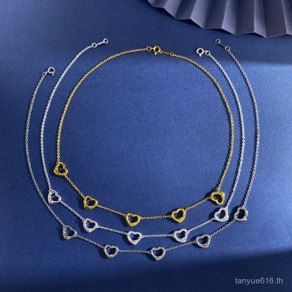 0913-MSMK TFN Fashion Ins Simple Glossy Hollow Five Heart Necklace Ins Style Electroplated Non-Fadin