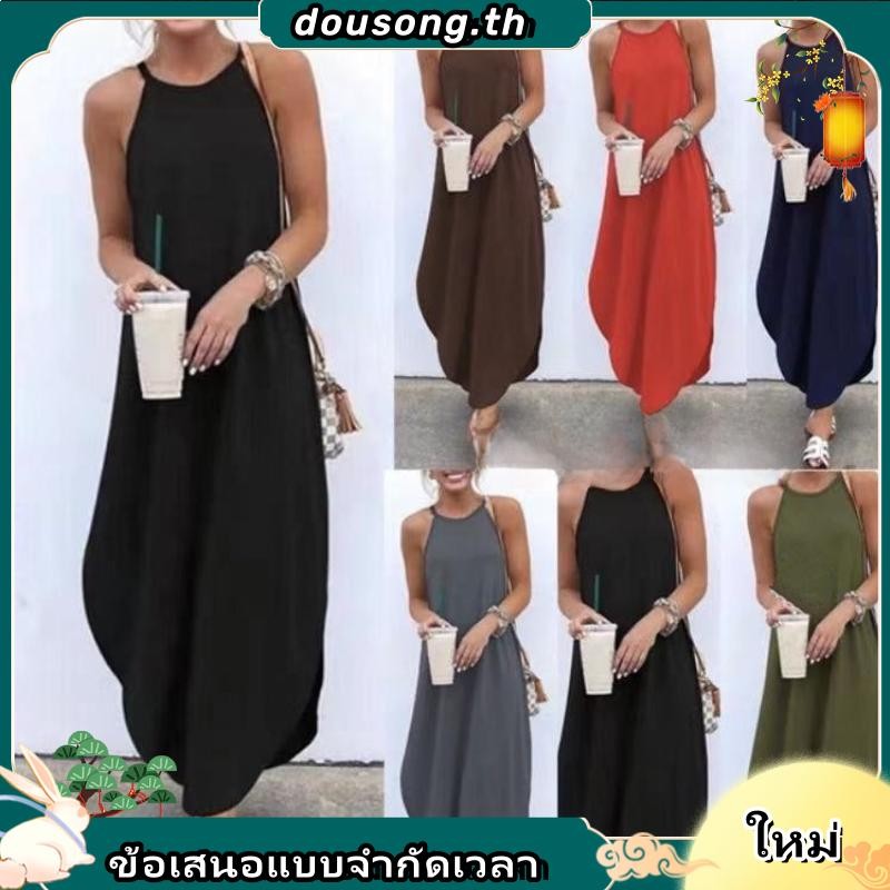 Vonda ชุดเดรสยาวสําหรับสตรีแขนกุดทรงหลวมเหมาะกับฤดูร้อน