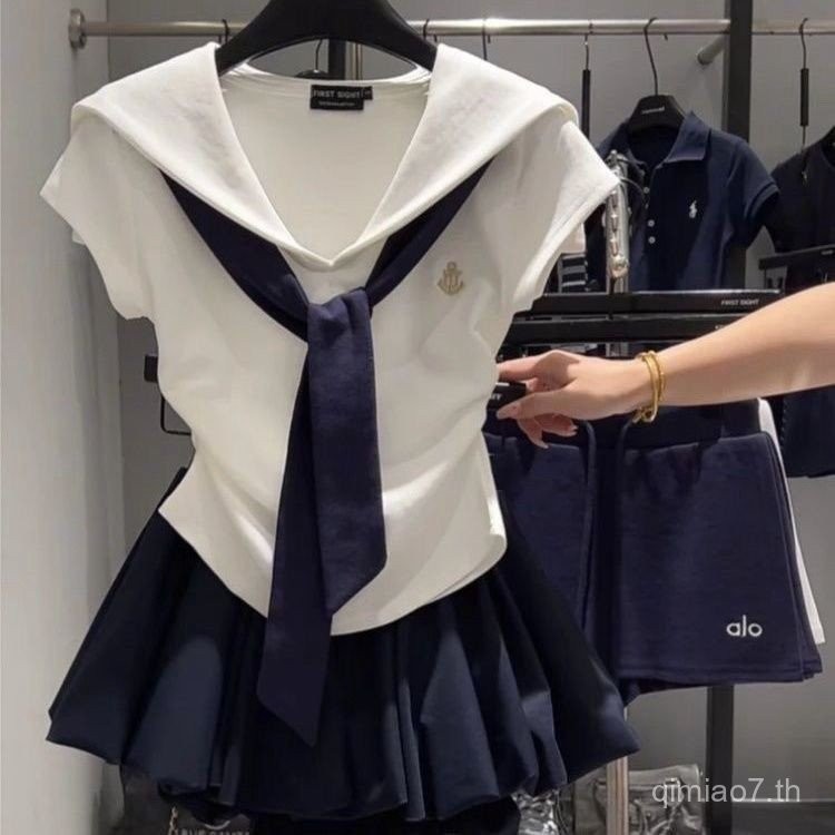 OOTD ผู้หญิง 💖 คอเรือโบว์แขนสั้น เสื้อ S-XL ใหม่