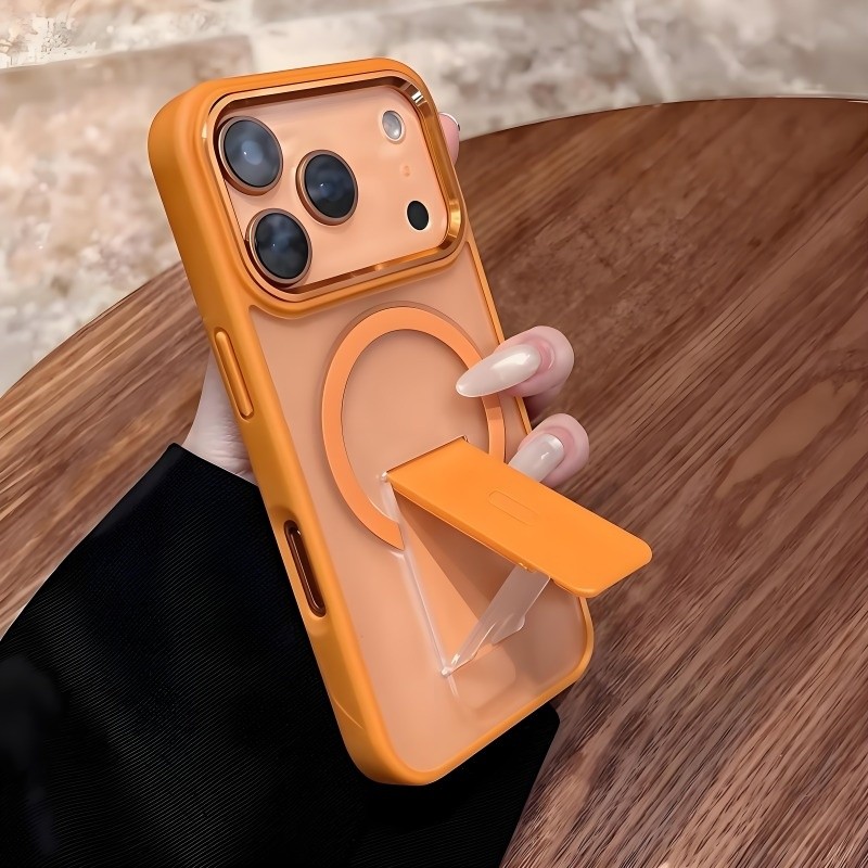 เคสแข็งอะคริลิคด้าน/ขายึดพับ/แม่เหล็ก/เคสสีส้มเข้ากันได้สําหรับ ไอโฟน 17 มือโปร สูงสุด 11 12 13 1 4 15 16 มือโปร สูงสุด กันกระแทกฝาหลังกร
