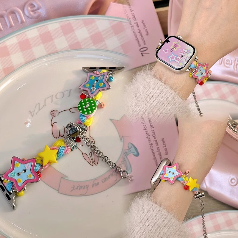 Y2K การ์ตูน Star สําหรับ iWatch series 11 42 มม.46 มม.10 9 8 7 6 SE 5 Ultra 3 สายรัดข้อมือโลหะสําหรั