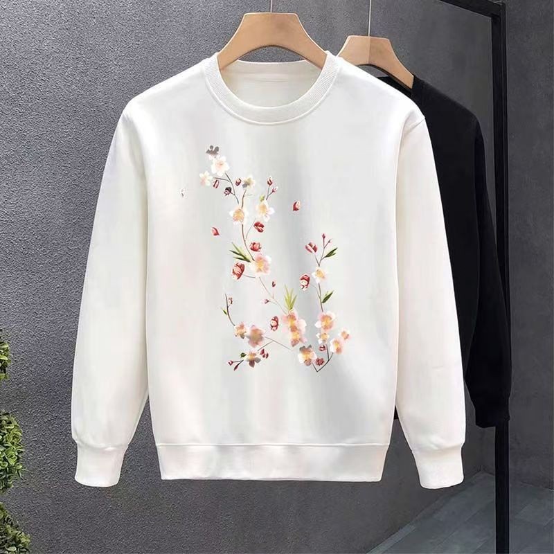 คอกลมลําลองฤดูใบไม้ร่วงฤดูหนาว232025All-Match ผู้ชายอินเทรนด์แขนยาวสไตล์คู่สไตล์อเมริกัน Top Heavy C