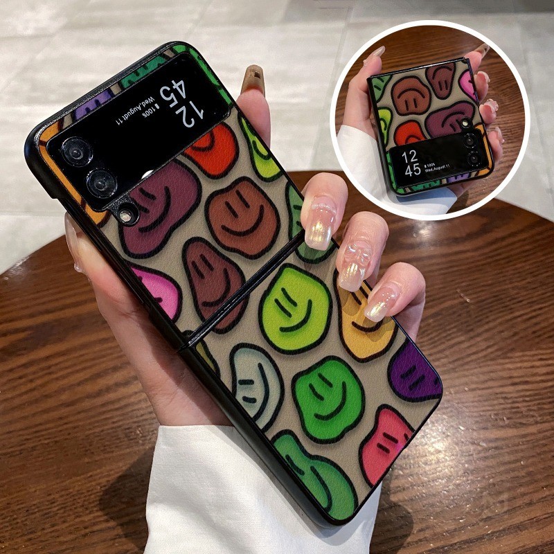ปลอกสําหรับ Samsung Galaxy Z Flip 7 6 5 4 3 5G Smile Face พับเคสโทรศัพท์สําหรับ Samsung Z Flip5 Flip4 Flip3 ฝาครอบ