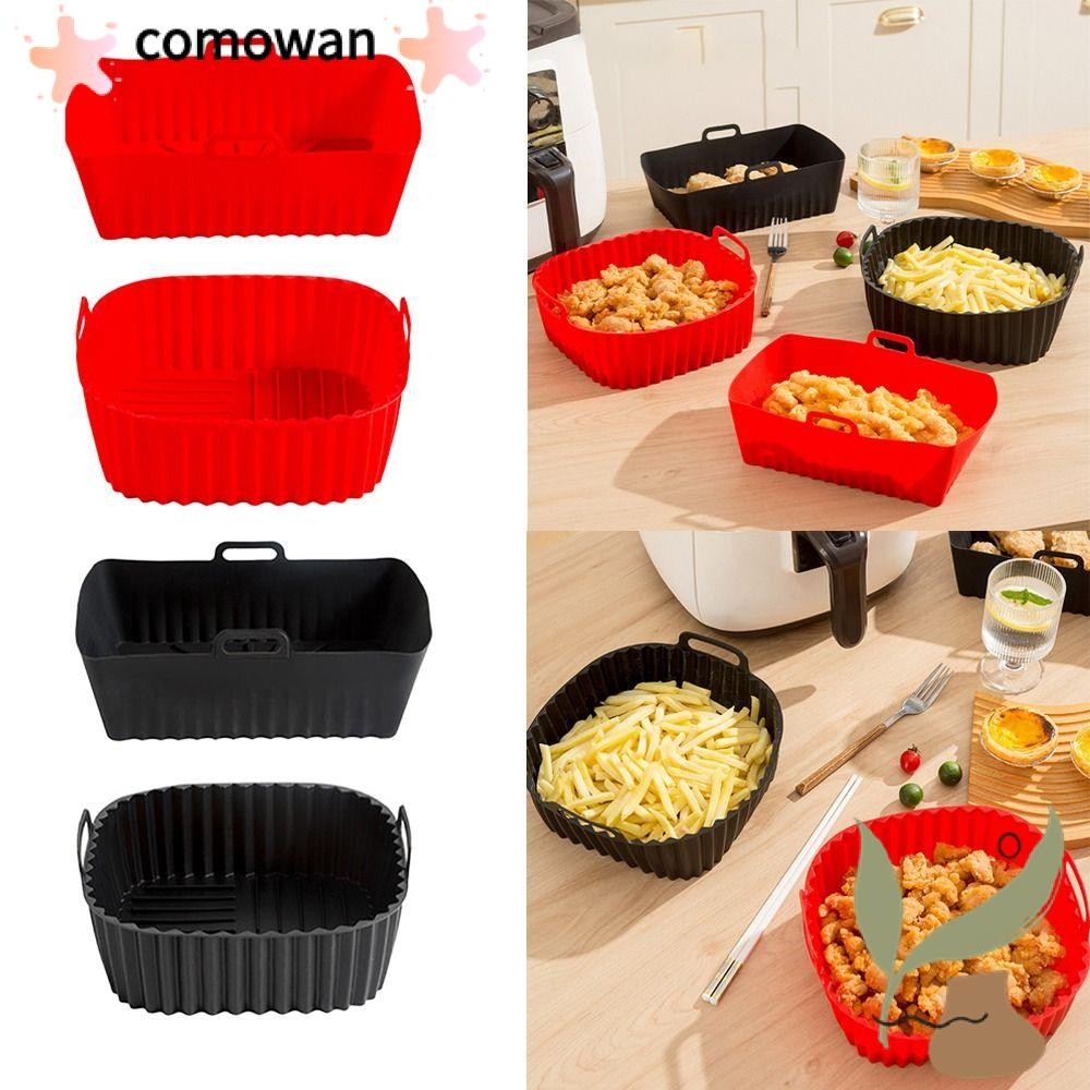 COMOWAN ซิลิโคน Air Fryer Liners, พร้อมที่จับสําหรับเตาอบ 4-7 QT, Air Fryer อุปกรณ์เสริมสีดําสีแดงชา