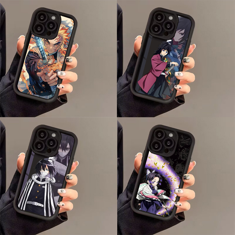 Demon Slayerสีดําเคสโทรศัพท์สําหรับIPhone 11 Pro Max 12 13 15 16 15 8 7 Plus 7+ 8 + X XR XS MAXปลอกใ