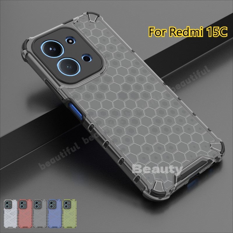 รังผึ้งปลอกกันกระแทกสําหรับ Redmi 15C 15 C MI15C MI15 เคสโทรศัพท์ซิลิโคนอ่อนนุ่มใสเลนส์กล้องรวมทุกอย