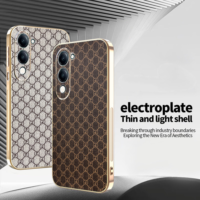 สําหรับ Vivo Y04 Y04S Y29S Y29t หรูหราคลาสสิกแฟชั่นหนัง Electroplated TPU Edge Anti-Drop เคสโทรศัพท์