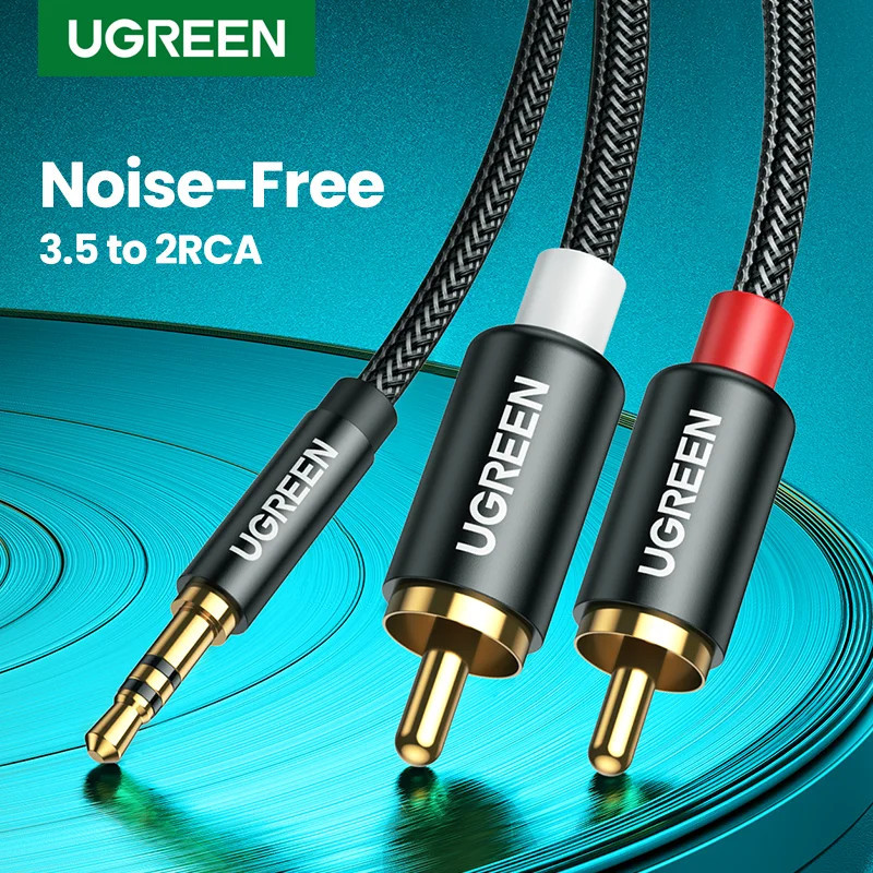 UGREEN สาย RCA ไฮไฟสเตอริโอ 2RCA ถึง 3.5 มม. สายสัญญาณเสียง AUX Jack Y Splitter สําหรับโฮมเธียเตอร์