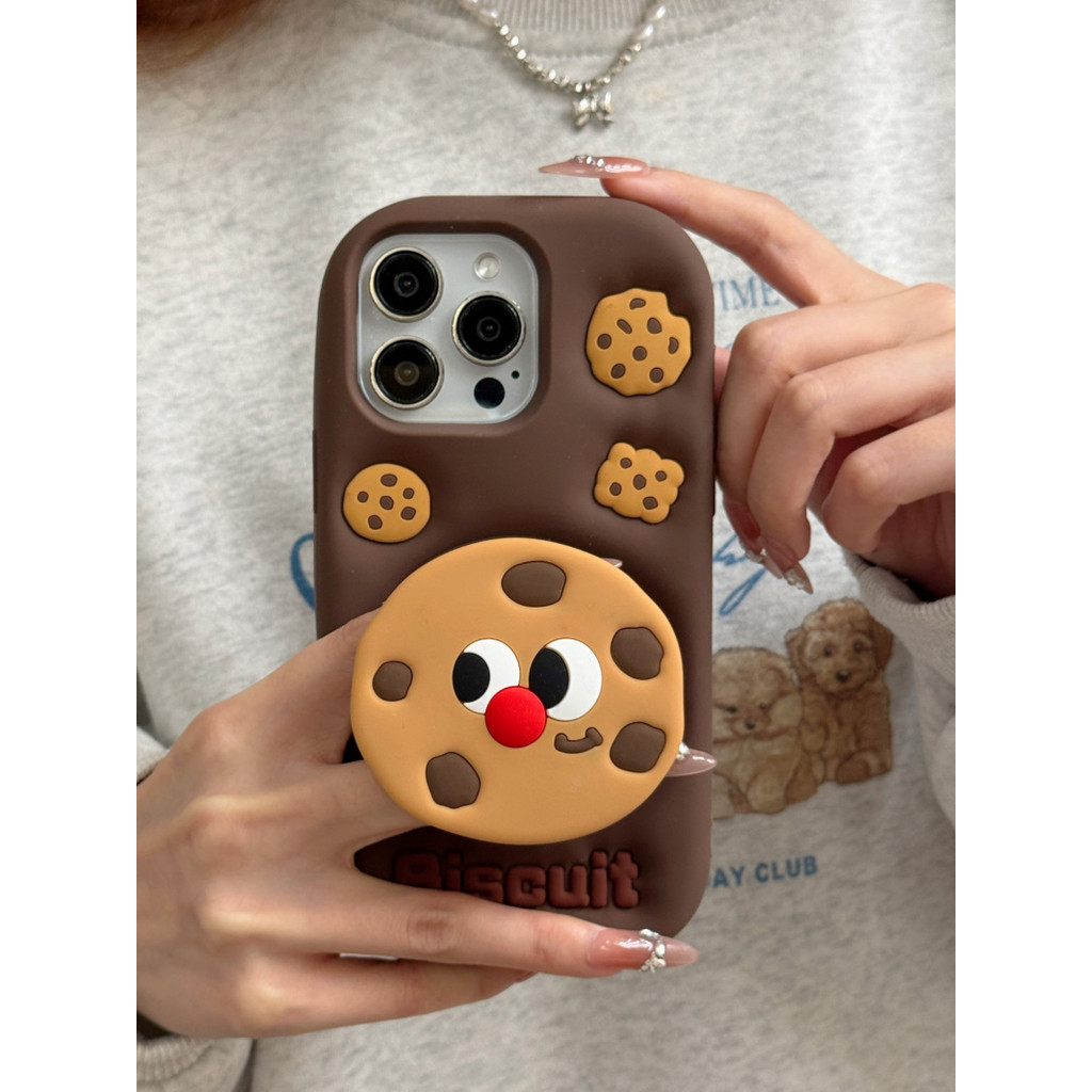 3ง กล้องส่องทางไกล ยืนการ์ตูนบิสกิตซิลิโคนเคสโทรศัพท์สําหรับ ไอโฟน 11 12 13 14 15 16 17 มือโปร สูงสุด ปลอกซิลิโคนอ่อนนุ่มฝาครอบป้องกันสําหรับ ไอโฟน13 กรณี