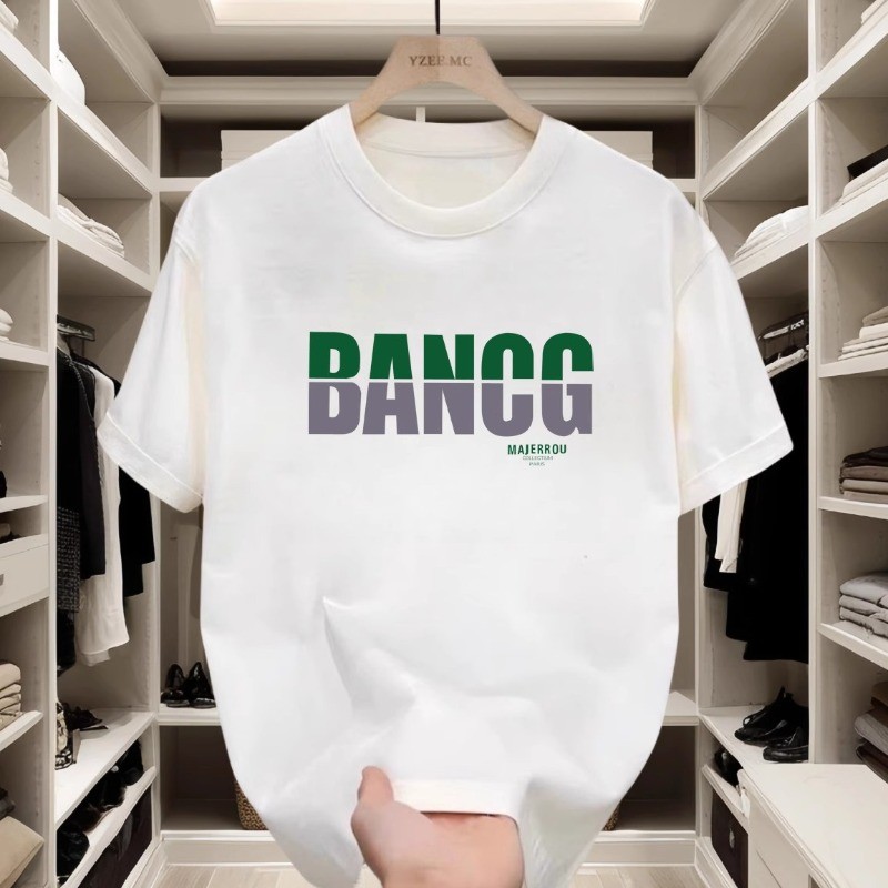 COD 2025100% Heavy American Style Letter Round Neck Short T-Shirt Men's Trendy Loose Couple Casual V