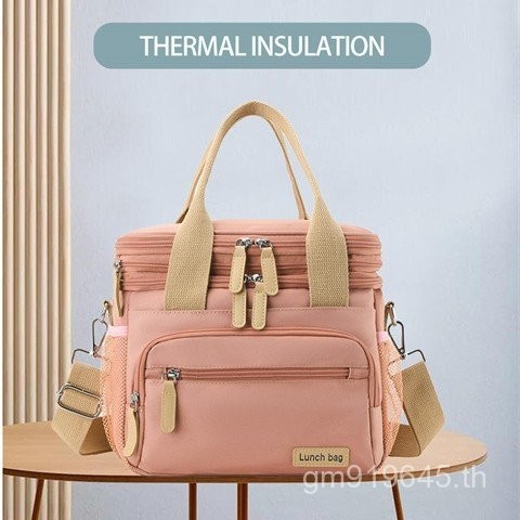 กระเป๋าปิกนิกนักเรียนเด็กแบบพกพา2025 Bento กระเป๋าใส่ข้าวกลางวันแบบพกพา Cross-Border Double-Layer ฉน