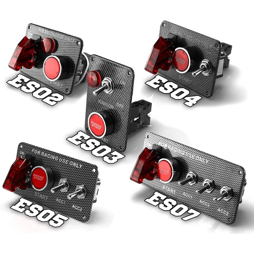 EZAUTO WRAP Racing 12V สวิตช์จุดระเบิดคาร์บอนไฟเบอร์เครื่องยนต์เริ่มต้นปุ่มกด LED Toggle แผงรถ ES05