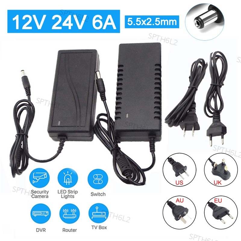 Universal Transformer DC 12V 24V 6A อะแดปเตอร์ AC 110V 240V Charger Adaptor Supply สําหรับกล้องวงจรป
