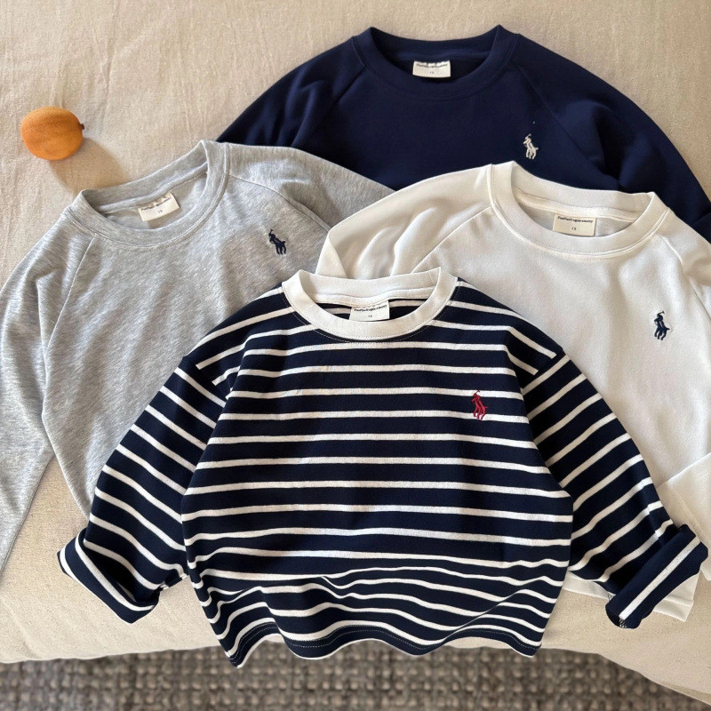 ฤดูใบไม้ผลิฤดูใบไม้ร่วงเด็กสบายๆสีทึบปักลายเสื้อยืดเสื้อเด็กทารกแฟชั่น All-Match Top