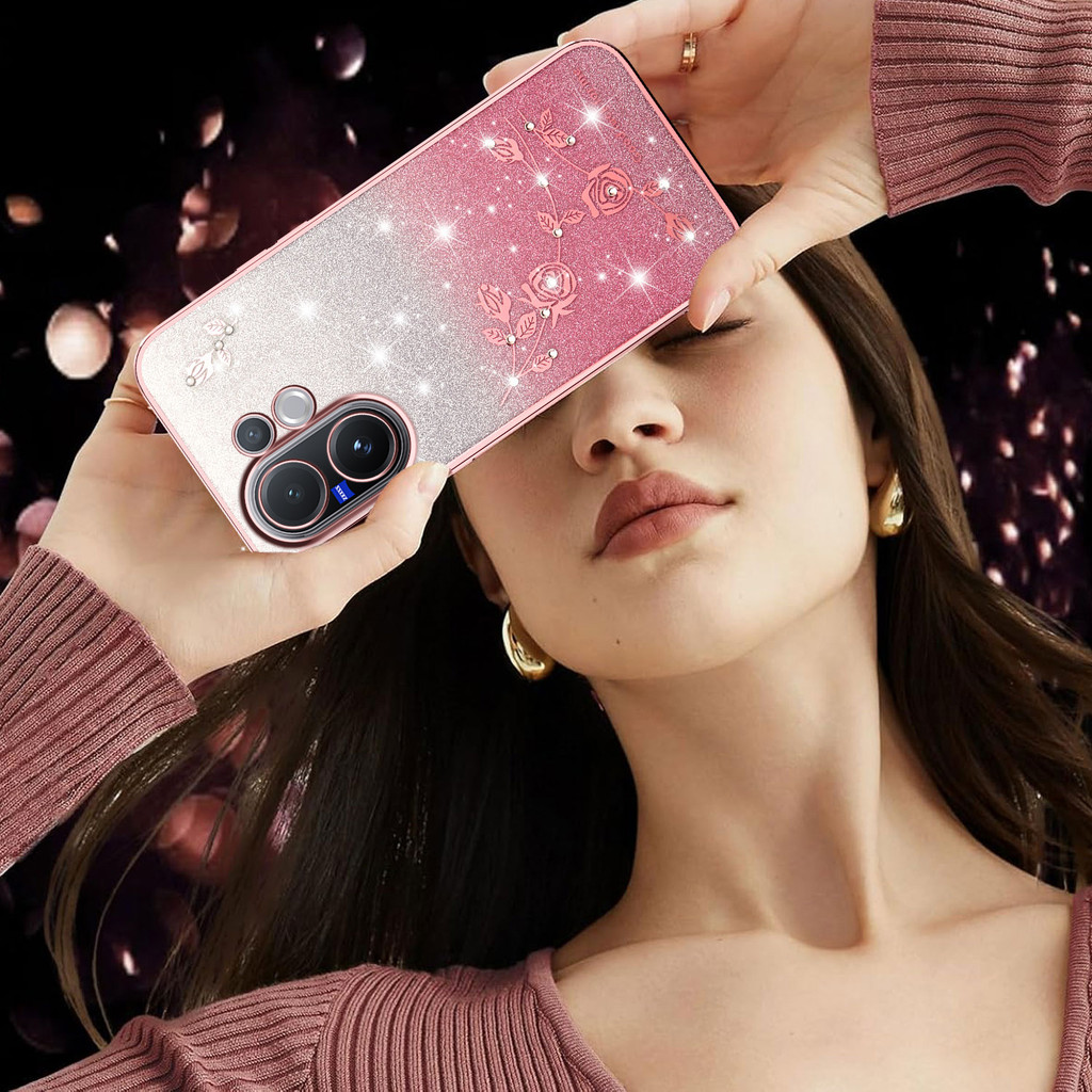 YYN สําหรับ Vivo V60 5G ปลอกไฟฟ้าไล่โทนสี Rhinestone ดอกไม้กันกระแทกเคสโทรศัพท์ฝาครอบ - รูปที่ 2