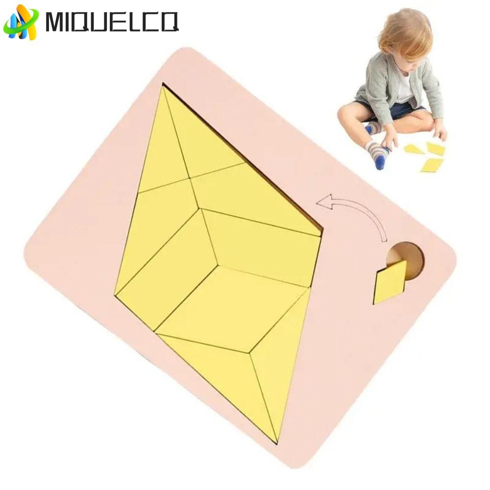 MIQUELCQ ไม้เรขาคณิตปริศนา,การศึกษา 3D ปริศนา Tangram Board Puzzle, IQ Mind Brain Teaser ทําด้วยมือร