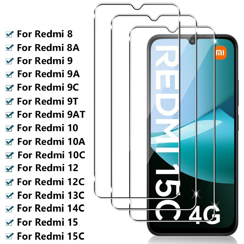 TEMPERED GLASS XIAOMI REDMI 15 15C 14C 13 13C 12 12C 10 10C 10A 9 9A 9T 9C 8 8A CLEAR 9H TRANSPARENT