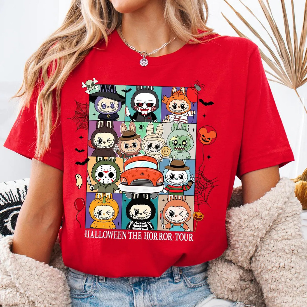 10o-5XL Baju เสื้อยืดฮาโลวีน - Spooky & Cute Labubu Design สําหรับเด็กชายและเด็กหญิง 93O