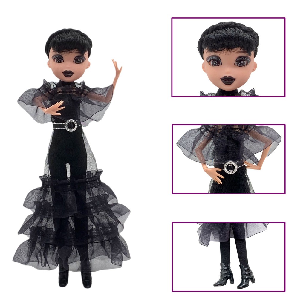 Adams Family Doll Wednesday Addams Gothic Black Dress เครื่องแต่งกาย raven Doll