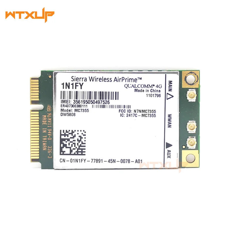 Wireless AirPrime MC7355 mini PCIe LTE HSPA + GPS 100Mbps การ์ด 4G โมดูลสําหรับ 1N1FY DW5808 Sierra 