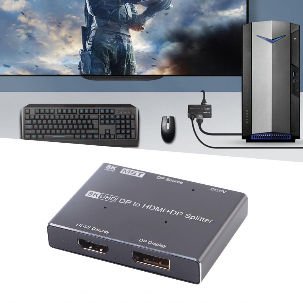 DisplayPort 1.4 8K Splitter Directional Multi Screen Transmission Displayport สําหรับการเรียนรู้โฮมเ