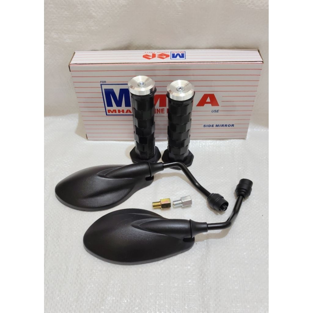 3 IN 1 แพคเกจ X1 BLACK PLAIN UNIVERSAL MIRROR H0NDA-Y4MAHA PLUS SQUARE HANDGRIP + IMPORTED FLAT STRA