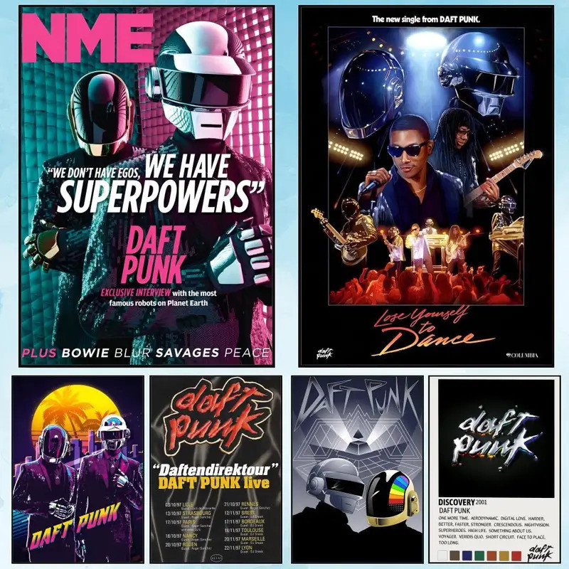 D-Daft P-Punk 1997 อัลบั้มภาพวาดการประดิษฐ์ตัวอักษรโปสเตอร์ Home Wall Decor,ไม่มีกรอบผ้าใบภาพวาด SCW