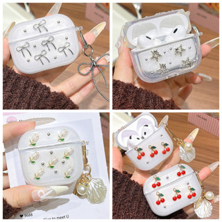 เคสหูฟังอีพ็อกซี่ลายโบว์ 3 มิติแวววาวแบบใหม่ For Airpods 4 3 2 1 Pro 2 เคสซิลิโคนไร้สายแบบบลูทูธ พร้อมจี้คริสตัล-XF